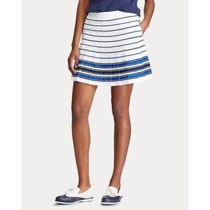 Polo Golf Ralph Lauren Women White Blue Striped Pleated Skort Size M Preppy